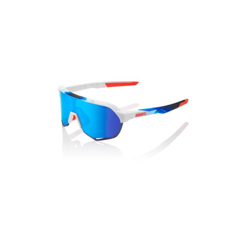Brille 100% S2 MATT WEISS / GEO-DRUCK (MULTILAYER BLUE HIPER MIRROR LENS) Fahrradbrillen