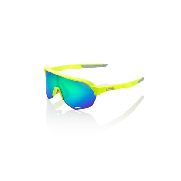 Brille 100% S2 YELLOW FLUOR MATT (MULTILAYER MIRROR GREEN LENS) Fahrradbrillen