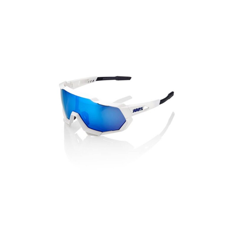 Brille 100% Speedtrap Mattweiß (Hyper Blue Mirror Lens) Fahrradbrillen