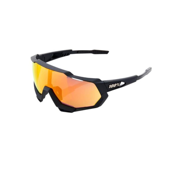 Brille 100% Speedtrap Soft Tact Schwarz - Hyper Red Multilayer Mirror Lens Fahrradbrillen