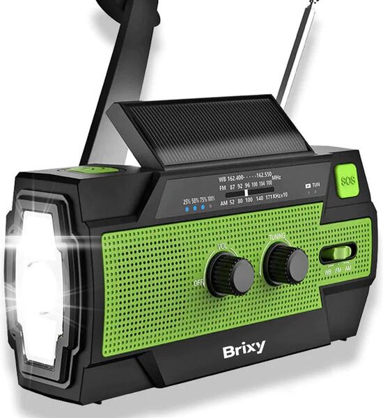 Brixy Emergency Radio - Radio mit Batterie für Notfälle - 4000 MAH - aufwickelbar - Solar - Taschenlampe - Powerbank - Grün Hobby & Sport