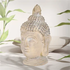 Buddha Kopf Figur 30x30x55 cm Beige/Grau aus Kunststein 11