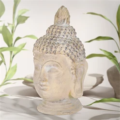 Buddha Kopf Figur 45x39x78 cm Beige/Grau aus Kunststein 11