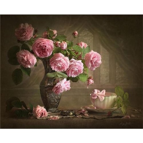 Büro Malen nach Zahlen - Vase mit Rosen - 40x50cm - 3 Pinsel Geschenke