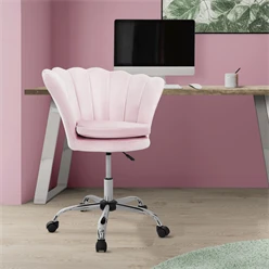 Bürostuhl mit Rollen und Rückenlehne Muscheldesign 68x68 cm Hellrosa aus Samt Schminktisch Stuhl ML-Design 443