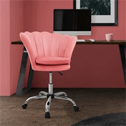 Bürostuhl mit Rollen und Rückenlehne Muscheldesign 68x68 cm Rosa aus Samt Schminktisch Stuhl ML-Design 443