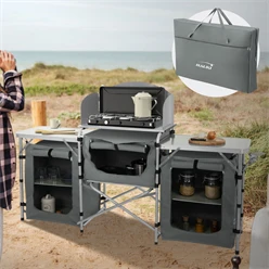 Camping Küche faltbar mit Tragetasche Grau aus Aluminium inkl. Arbeitsplatte Hauki 1014