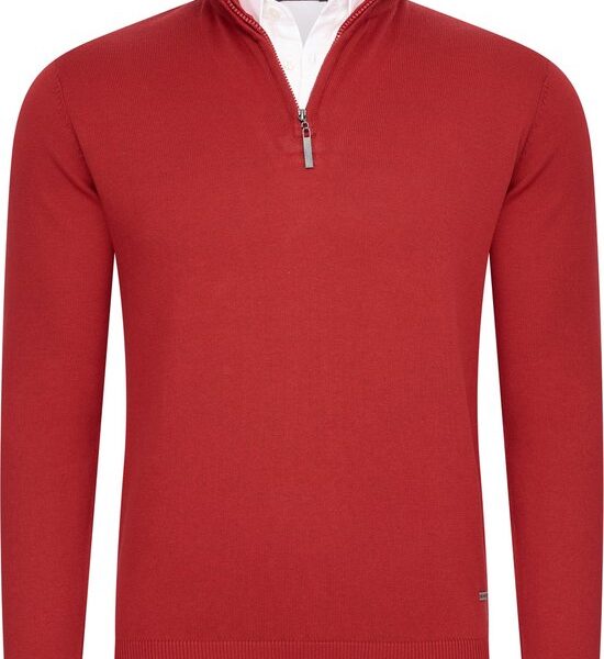 Cappuccino Italia - Herren Pullover Mock Zip Pullover - Rot - Größe XXL Kleidung