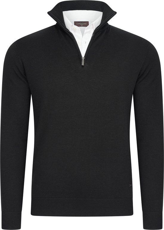 Cappuccino Italia - Herren Pullover Mock Zip Pullover - Schwarz - Größe XL Kleidung