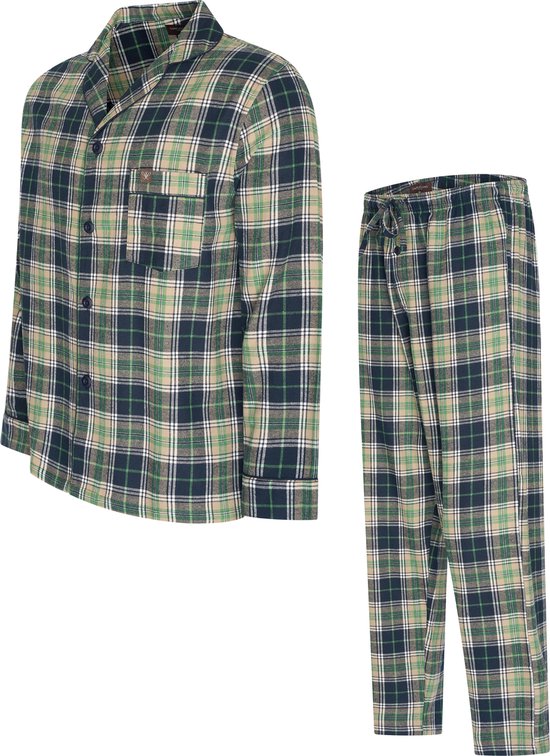 Cappuccino Italia Pyjamaset - Winterset mit Knopfleiste - 100% Baumwolle - Größe XL - Grün Kleidung
