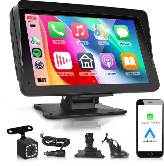 Carplay Bildschirm - Einfache Installation - Für Apple & Android Auto - Kabellos - Autoradio mit Bluetooth - Carplay Bildschirm - Mit Rückfahrkamera - Skoov Auto & Fahrrad