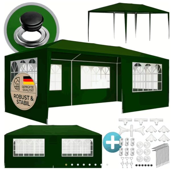 CASARIA Pavillon 3x6 m Grün - Wasserabweisendes Partyzelt mit 6 Wänden und Fenstern - UV-Schutz - 18 m² - Gartenzelt für Partys Haus & Garten