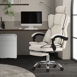 Chefsessel Bürostuhl höhenverstellbar Beige mit höhenverstellbarer Rückenlehne und Fuß-& Kopfstütze bis 120 kg ML-Design 2045