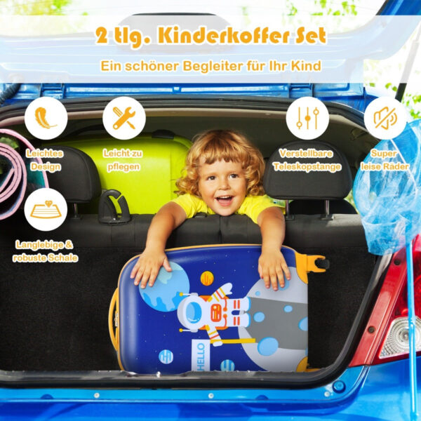 Coast 2-teiliges Kinderkofferset mit Astronautenmuster Rucksack & Etui 27 x 20 x 43 cm dunkelblau Vertaald