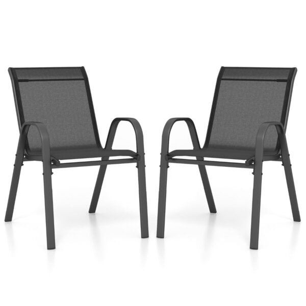 coast 2er Set schwarzer stapelbarer Terrassenstühle mit Armlehnen - 56x70x84 cm - atmungsaktiv & Metallrahmen Haus & Garten