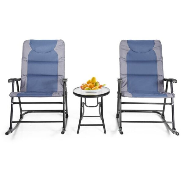 Coast 3-teiliges klappbares Bistro-Set Outdoor Swenk Stühle mit Tisch blau + grau Vertaald