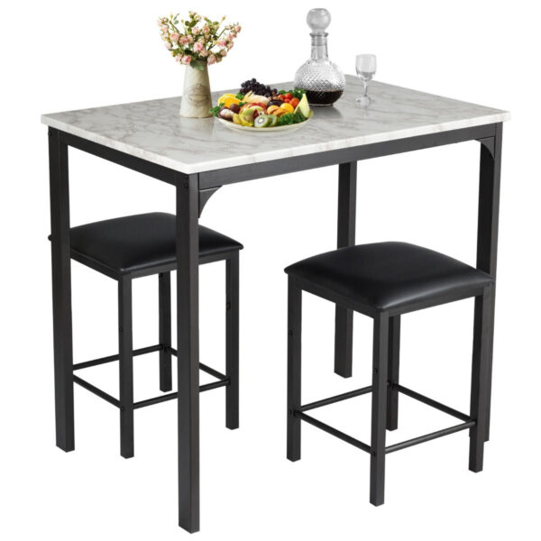Coast 3-tlg. Esstisch-Set Bar-Tisch-Set mit 2 Barhockern - mit Metallgestell - 90 x 60 x 82 cm - Weiß Wohnen & Kochen