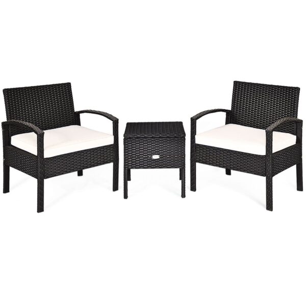 Coast 3-tlg. schwarzes Teun-Möbel-Set - Tisch und 2 Stühle - Polyrotan mit beigen Polstern Haus & Garten