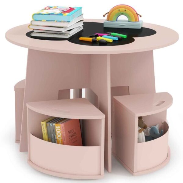 Coast 5-teiliges Kinder-Tisch-Stuhl-Set Pink mit rundem Tisch und stapelbaren Hockern