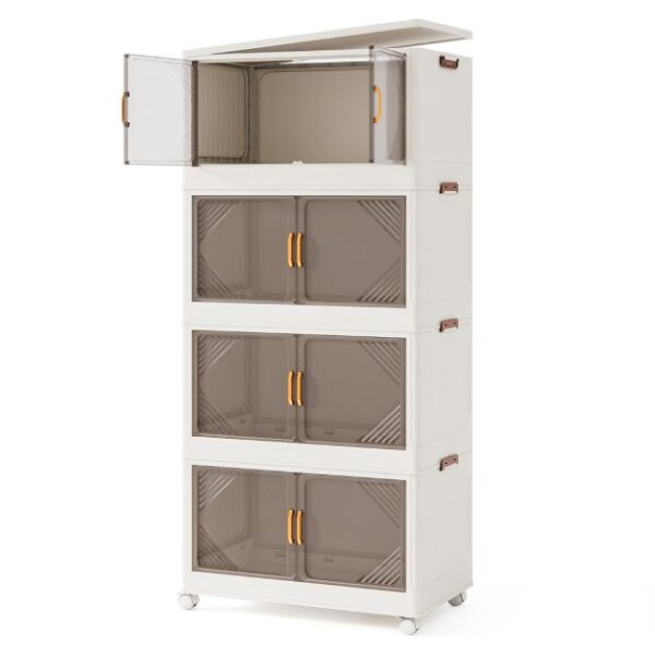 Coast Aufbewahrungsboxen faltbar mit Deckel 284L - 4 Etagen stapelbare Aufbewahrungsboxen mit Rädern - Weiß