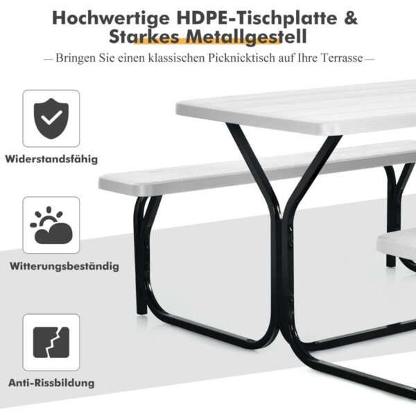 Coast Bear Tent Set Picknicktisch und 2 Bänke mit Metallrahmen weiß Vertaald
