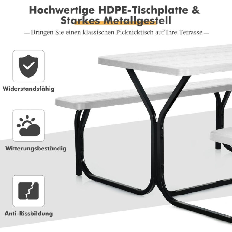 Coast Bear Tent Set Picknicktisch und 2 Bänke mit Metallrahmen weiß Vertaald