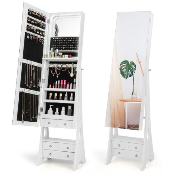Coast Complete Mirror and Jewellery Cabinet Freistehender Schmuckhalter Integrierte LED-Beleuchtung Verstellbare Kipp-Ecken Weiß Wohnen & Kochen