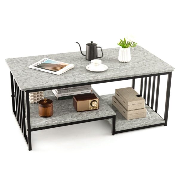 Coast Couchtisch - 2-lagig - Marmoroptik - Max. 50 kg - 110 x 60 x 45 cm - Grau/Schwarz Wohnen & Kochen