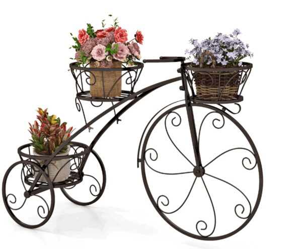 Coast Dreirädriger Pflanzenständer 85x25x50 cm - 3-lagiger Blumenständer aus Metall in Bronze - für drinnen und draußen Haus & Garten