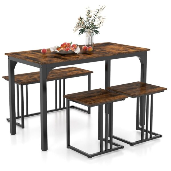 Coast Esstisch-Set 120x60 cm Braun - 4-teiliges Industrietisch-Set mit Bank und 2 Hockern Wohnen & Kochen
