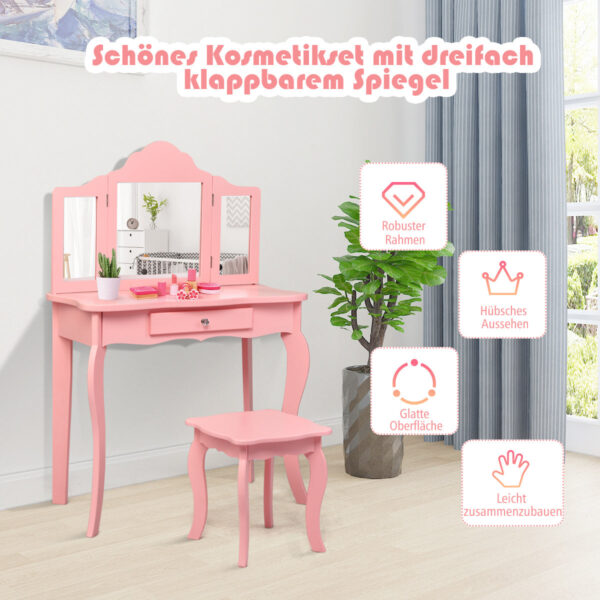 Coast Frisiertisch Frisiertisch und Hocker Set für Kinder 70 x 34 x 103 cm rosa Vertaald