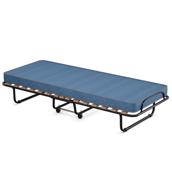 Coast Gästebett mit Matratze - Memory Foam - klappbar - Metallrahmen mit Rädern - 190 x 80 x 33 cm - Schwarz/Blau Wohnen & Kochen