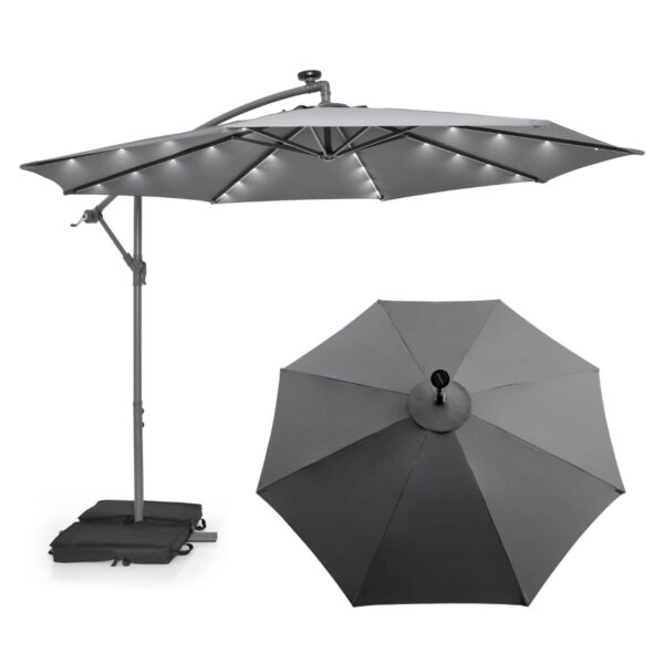 Coast Garten Sonnenschirm mit Lichtern - 300cm - mit 2 Sandsäcken - Grau Haus & Garten