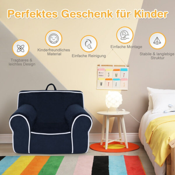 Coast gepolstertes Kindersofa mit Schaumstoffpolsterung und Armlehne und Griff 68 x 46 x 50 cm navy blau Vertaald
