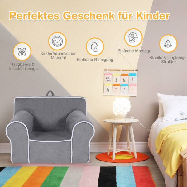 Coast Gevotte kinderbank met schuimvulling en armleuning en handvat 68 x 46 x 50 cm grijs Vertaald