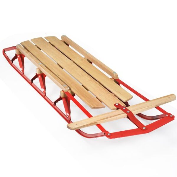 Coast Holz- und Stahlschlitten mit Schlittschuhen und Lenker - 137x58x16 cm - Farbe Rot & Holz - Für Erwachsene und Kinder ab 5 Jahren - Maximale Belastbarkeit 150 kg Weihnachten