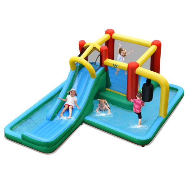 Coast Kinder Hüpfburg mit Rutsche aufblasbare Wasserrutsche Play Pool 470 x 370 x 190 cm bunt Haus & Garten