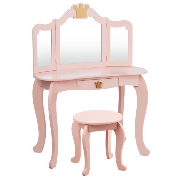 Coast Kinderfrisiertisch mit Hocker - Spiegeltisch - 80x42x105cm - Rosa Vertaald