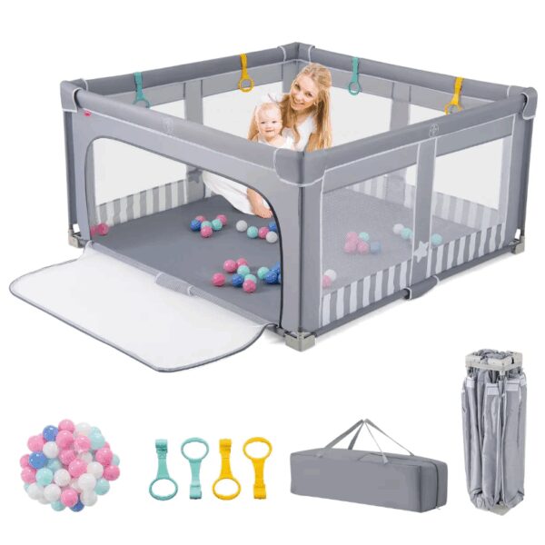 Coast Large Foldable Baby Box 150x150 cm Grau - Sicherer Spielzaun mit Reißverschluss