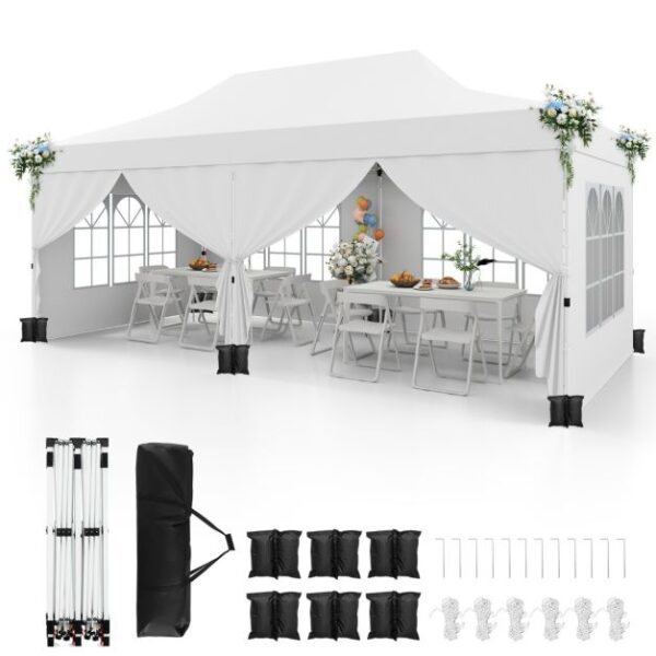 coast Partyzelt 300 x 600 cm - Weiß | Pop-up Pavillon mit 6 herausnehmbaren Seitenwänden
