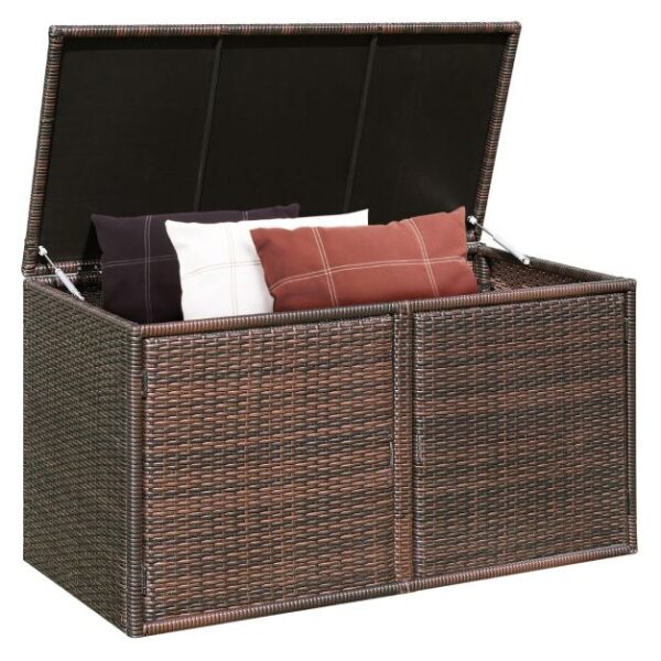 Coast Rattan Terrassenbox 335 L - Braun - 115 x 60 x 65 cm - Wetterfeste Garten-Aufbewahrungsbox mit Deckel und 2 Ablagen Haus & Garten