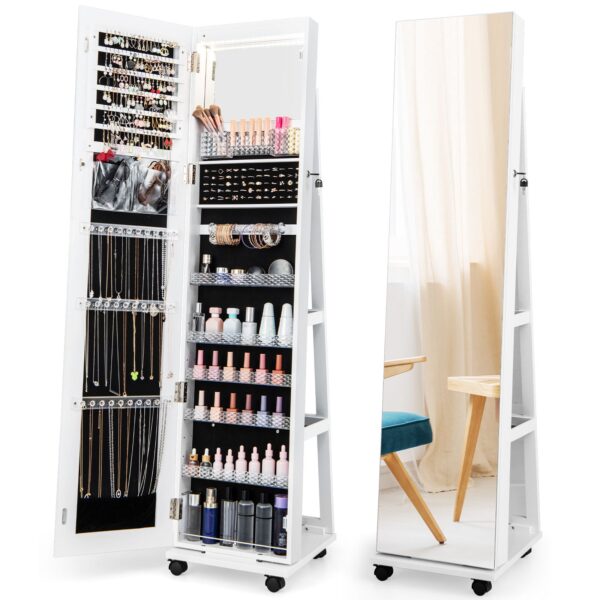 Coast Schmuckschrank mit Spiegel - Auf Rollen - Mit LED - 40 x 38 x 163 cm - Weiß Wohnen & Kochen