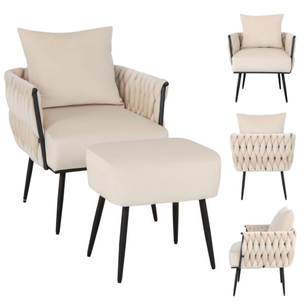 Coast Side Chair mit Fußhocker - Samt - Max. 150 kg - 66 x 65 x 80 cm - Beige Wohnen & Kochen