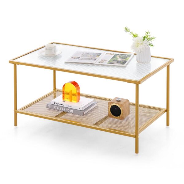 Coast Stylish Gold Couchtisch 2-lagig - Rechteckige Platte aus gehärtetem Glas mit Metallfuß | 90 x 50 x 46 cm Wohnen & Kochen