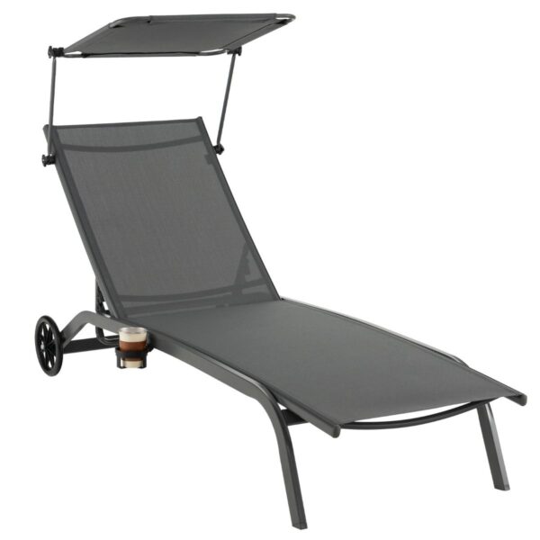 Coast Terrace Lounger Liege für draußen Grau 165-191x61x40-96 cm Verstellbare Rückenlehne mit Haube und Becherhalter Haus & Garten