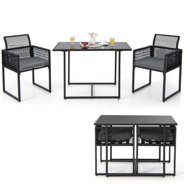 Coast Terrassenmöbel Set 3-teilig PE Rattan Schwarz mit klappbarer Rückenlehne