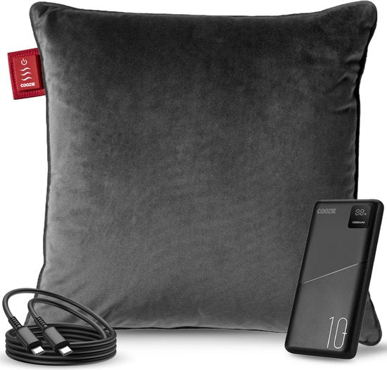 Coozie - Heat Pillow Grey Velvet - Elektrisch wiederaufladbar - Kabelloses Wärmekissen - 45 x 45 cm Wohnen & Kochen