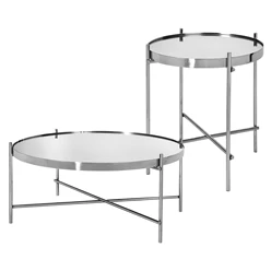 Couchtisch 2er Set Silber aus Metall und Glas WOMO-Design 6392