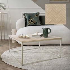 B-Ware Couchtisch 80x80x40 cm Fischgrätenmuster Eichen-Optik mit Stahlgestell ML-Design 1395