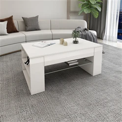 Couchtisch mit Glasablage und 4 Fächern 100x60x42 cm Weiß ML-Design 1395